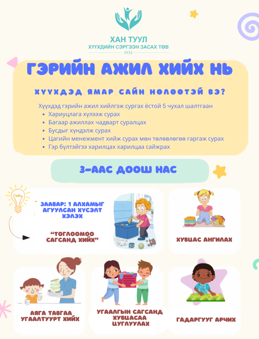 Гэрийн ажил хийлгэх нь хүүхдэд хэрэгтэй юу?
